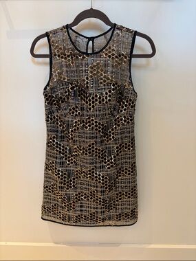 Milly Black and Gold Sleeveless Sequin Mini Dress